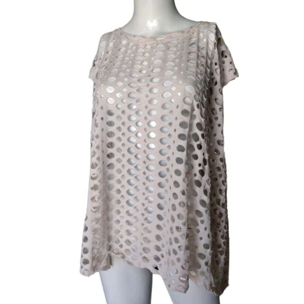 Forever21 Swim‎ Cover Up Woman 2XL Beige Dotti Top Pullover Chic Beach TRavel